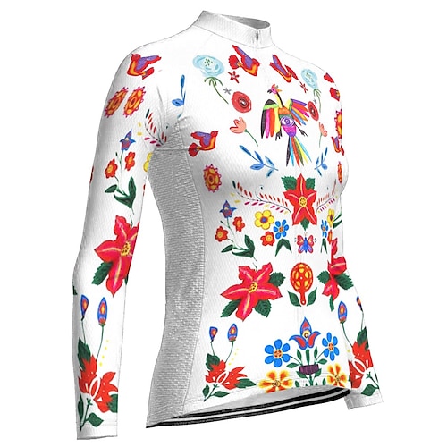 

21Grams Women's Cycling Jersey Long Sleeve Bike Top with 3 Rear Pockets Mountain Bike MTB Road Bike Cycling Breathable Quick Dry Moisture Wicking White Floral Botanical Spandex Polyester Sports