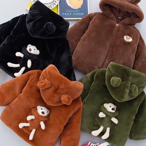

Kid Boys Bear Fleece Jacket Long Sleeve Gray Fall Winter Fleece Full-Zip Jacket