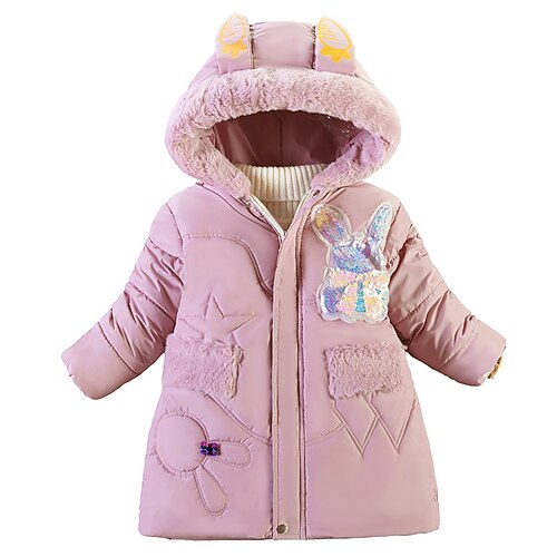 

Kids Girls' Coat Outerwear Sequin Long Sleeve Coat Daily Cotton Active Blue Pink Dusty Rose Winter Fall 2-6 Years