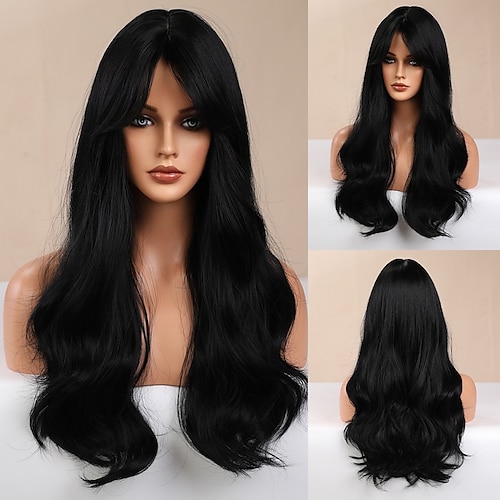 

Black Air Bangs Long Curly Hair European and American Wig Female Full Head Cover Wig Chemical Fiber