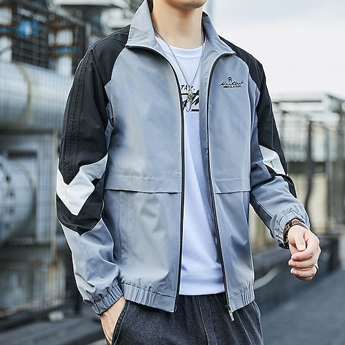 

Men's Track Jacket Windbreaker Breathable Lightweight Top Regular Fit Full Zip Stripes Spring Autumn Tennis Running Training / Micro-elastic