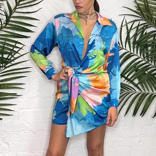 

Women's Shirt Dress Green Black Blue Long Sleeve Lace up Winter Fall Autumn Shirt Collar Winter Dress Fall Dress Loose Fit 2022 S M L XL 2XL 3XL