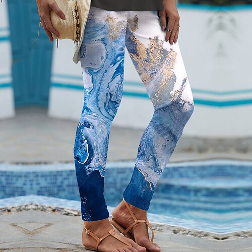 

Women's Tights Leggings Green Blue Pink Mid Waist Designer Hip-Hop Athleisure Leisure Sports Yoga Print Stretchy Ankle-Length Tummy Control Tie Dye S M L XL XXL / Skinny