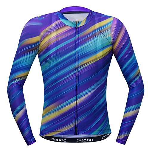 

21Grams Men's Cycling Jersey Long Sleeve Bike Top with 3 Rear Pockets Mountain Bike MTB Road Bike Cycling Breathable Quick Dry Moisture Wicking Reflective Strips Purple Red Stripes Polyester Spandex