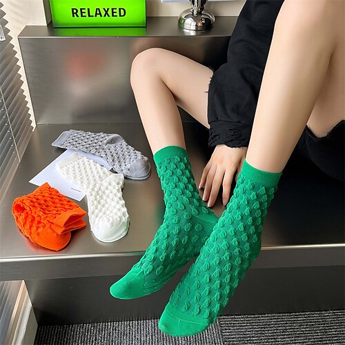 

Women's 1 Pair Socks Casual Socks Comfort Cotton Solid Colored Casual Daily Vacation Medium Fall Winter Green White Black