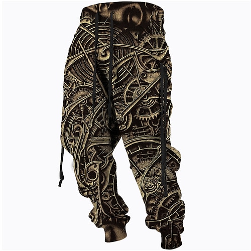 

Men's Sweatpants Joggers Trousers Drawstring Side Pockets Elastic Waist Graphic Prints Mechanical Parts Comfort Breathable Sports Outdoor Casual Daily Cotton Blend Terry Streetwear Designer Brown