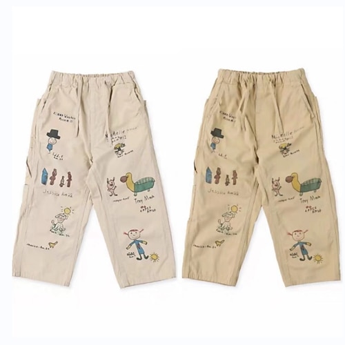 

Kids Boys Pants White Beige Print Fall Winter Active Casual 3-10 Years