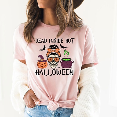 

Women's T shirt Tee Graphic Patterned Skull Pumpkin Halloween Daily Weekend T shirt Tee Short Sleeve Print Round Neck Basic Halloween Green White Blue S