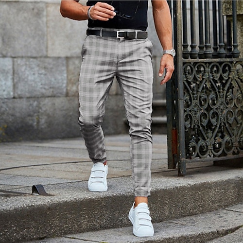

Men's Casual / Sporty Chinos Print Full Length Pants Daily Weekend Inelastic Lattice Breathable Soft Grey Khaki S M L XL XXL