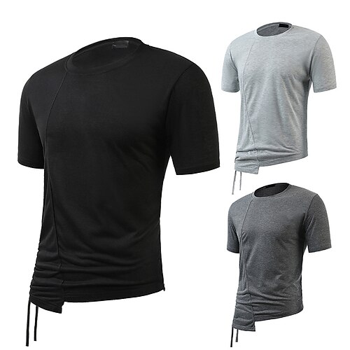 

Men's T shirt Tee Solid Color Round Neck Black Light gray Dark Gray Short Sleeve Street Daily Drawstring Asymmetric Tops Fashion Casual Comfortable / Summer / Spring / Summer