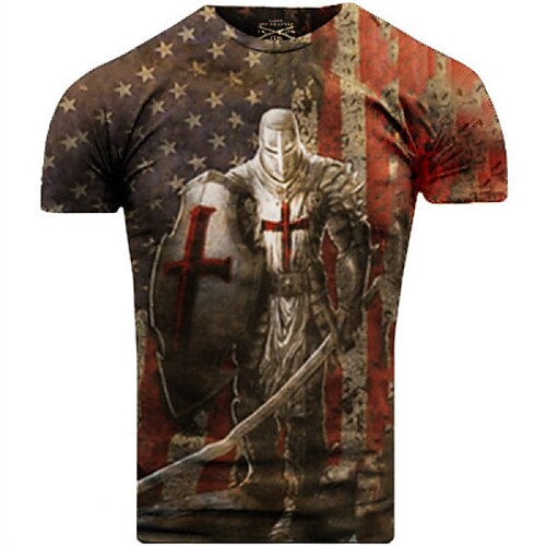 

Men's Unisex T shirt Tee Templar Cross Graphic Prints Cross Crew Neck Khaki 3D Print Outdoor Street Short Sleeve Print Clothing Apparel Vintage Sports Designer Casual