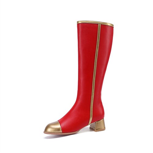 

Women's Boots Knee High Boots Block Heel Round Toe Classic Daily PU Leather Zipper Fall Winter Color Block White Black Red