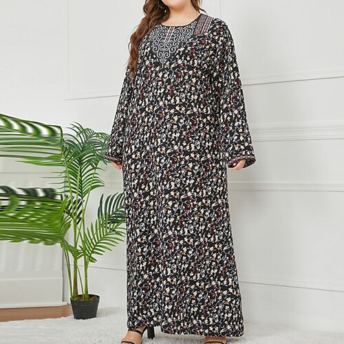 

Women's Plus Size Casual Dress Floral Crew Neck Print Long Sleeve Fall Winter Casual Maxi long Dress Causal Daily Dress