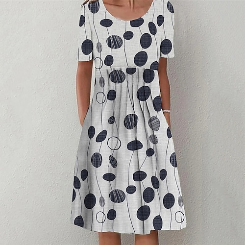 

Women's Casual Dress Shift Dress Knee Length Dress Gray Short Sleeve Geometric Ruched Pocket Print Spring Summer Crew Neck Casual Vacation Slim 2022 S M L XL XXL 3XL