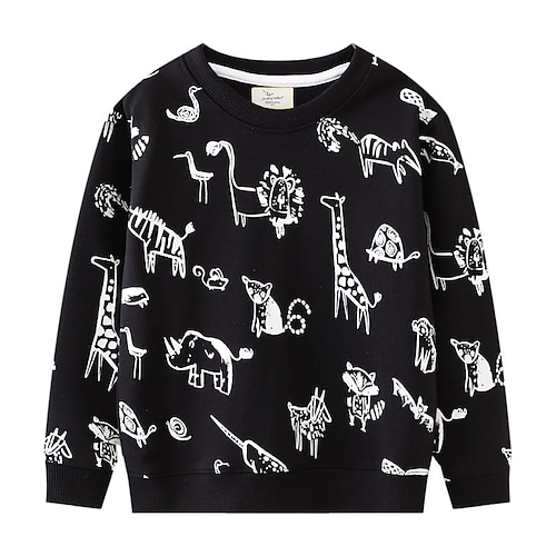 

Kids Boys Sweatshirt Animal School Long Sleeve Active 3-6 Years Winter Black