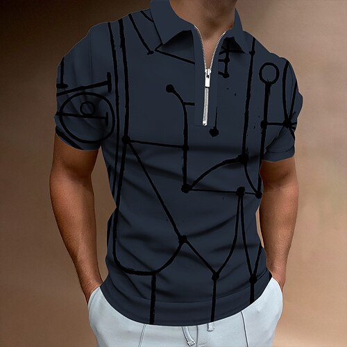 

Men's Collar Polo Shirt Golf Shirt Abstract Turndown Dark Green Navy Blue Coffee Gray 3D Print Outdoor Street Short Sleeves Zipper Print Clothing Apparel Fashion Casual Breathable / Summer / Spring