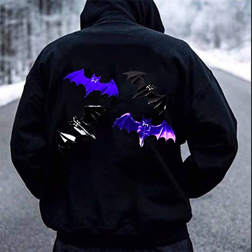 

Men's Pullover Hoodie Sweatshirt Graphic Bat Print Halloween Daily Holiday Going out Hot Stamping Casual Streetwear Hoodies Sweatshirts Black