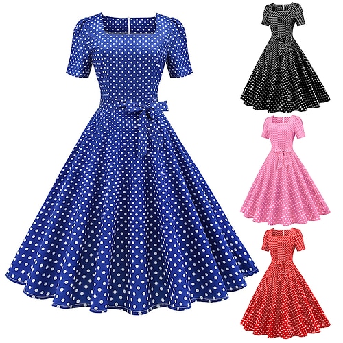 

Audrey Hepburn Polka Dots 1950s Cocktail Dress Vintage Dress Spring & Summer Dress Rockabilly Prom Dress Women's Adults' Polyester Costume Black / Pink / Red Vintage Cosplay Homecoming Prom Vacation