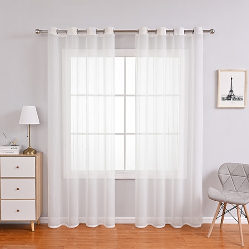 

1 Panel White Sheer Curtains, Solid Voile with Grommet Top for Living Room/Bedroom