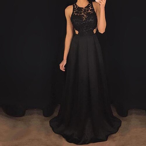 

damen prom partykleid etuikleid langes kleid maxikleid schwarz ärmellos reine farbe spitze frühling sommer rundhals party party schlank 2023 s m l xl