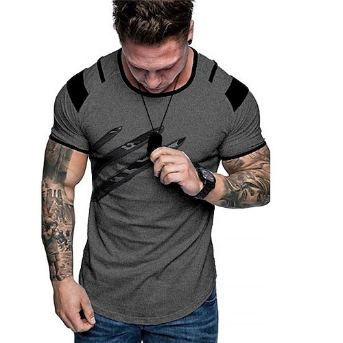 

Men's Unisex T shirt Tee Hot Stamping Geometric Graphic Prints Crew Neck Street Daily Print Short Sleeve Tops Designer Casual Big and Tall Sports Dark Gray / Summer