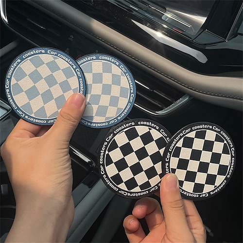 

Checkered Checkerboard Pattern Soft Silicone Cup Holder Coasters for Mini Cooper R55 R56 R57 R58 R59 Front Cup Holders