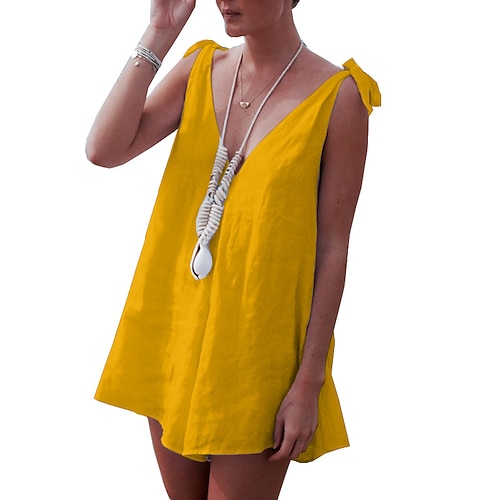 

Women's Romper Backless Solid Color V Neck Casual Street Daily Regular Fit Sleeveless White Yellow Wine S M L Fall