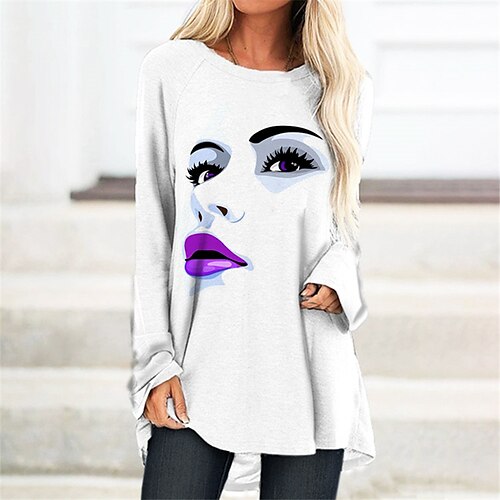 

Women's T Shirt Dress Tee Dress Shift Dress Knee Length Dress White Purple Orange Red Long Sleeve Abstract Print Fall Winter Crew Neck Casual Vacation 2022 S M L XL XXL 3XL / Casual Dress