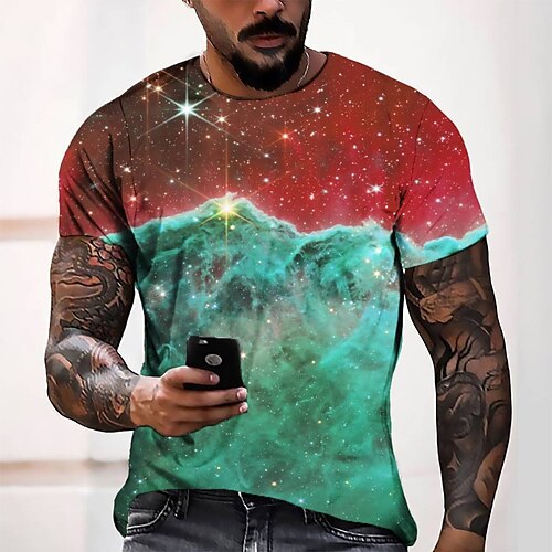 

Men's T shirt Tee Tee Graphic Round Neck Green Blue Purple Red 3D Print Casual Daily Short Sleeve 3D Print Clothing Apparel Fashion Cool Designer Comfortable / Summer / Summer