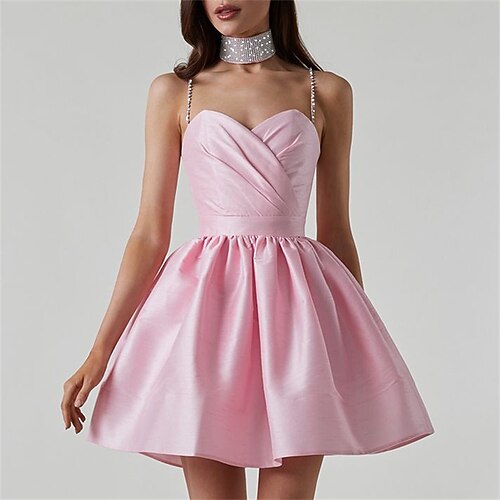 

Women's A Line Dress Sheath Dress Short Mini Dress Green White Pink Sleeveless Pure Color Backless Ruched Patchwork Spring Summer Spaghetti Strap Stylish Elegant Fashion 2022 S M L XL