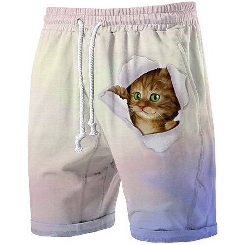 

Men's Sweat Shorts Beach Shorts Terry Shorts Drawstring Elastic Waist 3D Print Graphic Cat Breathable Soft Short Casual Daily Holiday Cotton Blend Sports Designer White Micro-elastic