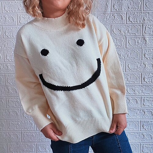 

Women's Sweater Pullover Jumper Chunky Knit Knitted Solid Color Crew Neck Stylish Casual Home Daily Fall Winter White Black One-Size / Long Sleeve / Loose