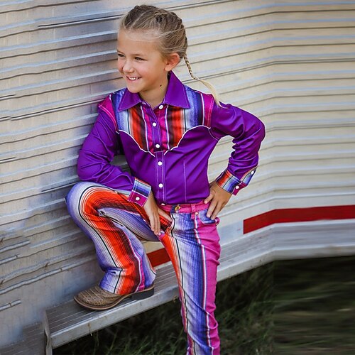 

Kids Girls' Shirt Pants Clothing Set 2 Pieces Long Sleeve Purple Rainbow Print Street Indoor Vacation Active Daily Street Style 2-12 Years