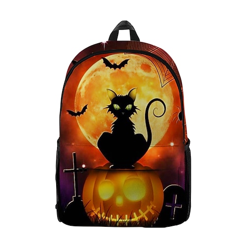 

Unisex Halloween Commuter Backpack Oxford Cloth Cat Large Capacity Breathable Zipper Tiered School Daily Orange