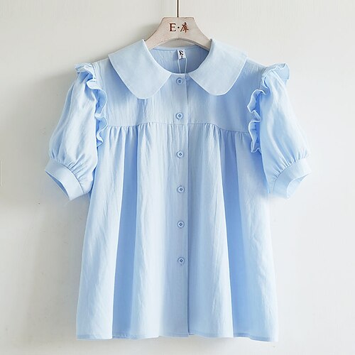 

Kids Girls' Shirt Short Sleeve Solid Color White Blue Children Tops Spring Summer Fashion Adorable Daily Regular Fit 3-13 Years