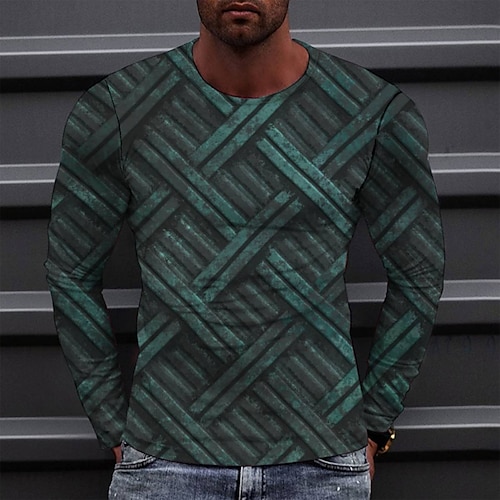 

Men's T shirt Tee Tee Graphic Round Neck Green Long Sleeve 3D Print Casual Daily Print Tops Fashion Designer Comfortable Big and Tall