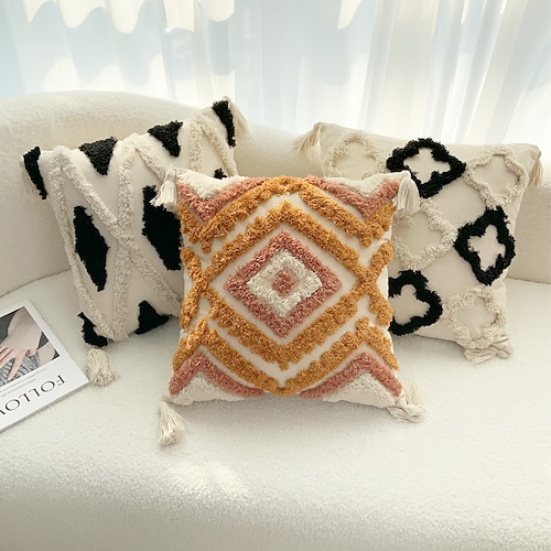 

Throw Pillow Cover Tufted Farmhouse Boho Square Quality Pillow Case for Bedroom Livingroom Cushion Cover