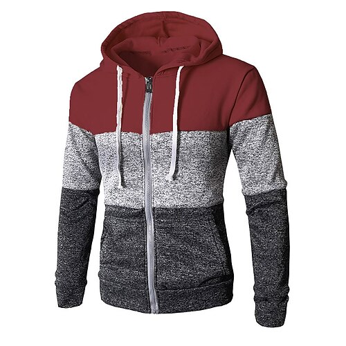 

Men's Full Zip Hoodie Jacket Hooded Color Block Zipper Front Pocket Daily Holiday Going out non-printing Streetwear Casual Hoodies Sweatshirts Long Sleeve Wine Red Light Khaki.