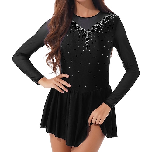 

Figure Skating Dress Women's Girls' Ice Skating Dress White Black Burgundy Open Back High Elasticity Training Competition Skating Wear Crystal / Rhinestone Long Sleeve Ice Skating Figure Skating