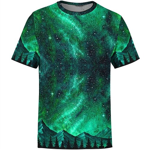 

Men's Unisex T shirt Tee 3D Print Galaxy Graphic Prints Crew Neck Street Daily Print Short Sleeve Tops Casual Comfortable Big and Tall Sports Green / Summer