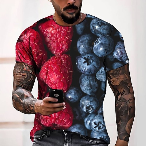 

Men's T shirt Tee Tee Graphic Round Neck Red Short Sleeve 3D Print Casual Daily 3D Print Tops Fashion Cool Designer Comfortable / Summer / Summer