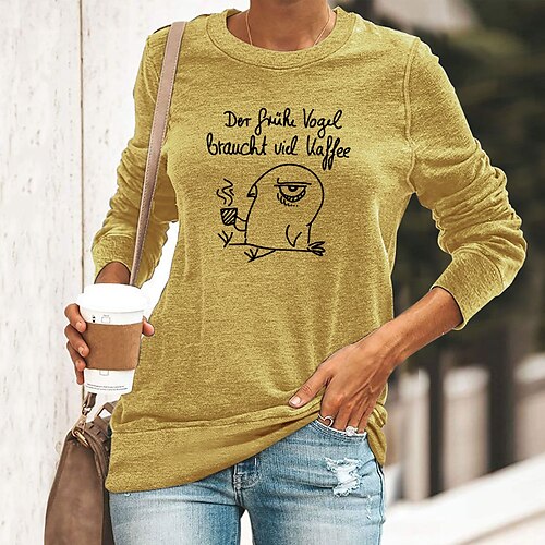 

Women's Basic Print Animal Letter Basic Animals Round Neck Regular Spring & Fall Blue Yellow Dark Green Dark Blue