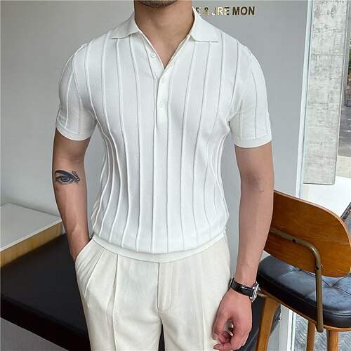 

Men's Pullover Sweater Jumper Ribbed Knit Cropped Knitted Button Solid Color Shirt Collar Stylish Basic Daily Holiday Spring Summer White Blue M L XL