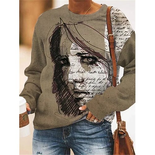 

Women's Sweatshirt Pullover Abstract Portrait Print Daily Sports 3D Print Active Streetwear Hoodies Sweatshirts Khaki