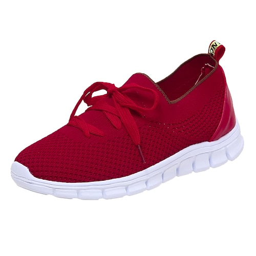 

Women's Sneakers Daily Plus Size Flyknit Shoes Lace-up Flat Heel Round Toe Classic Running Shoes Tissage Volant Lace-up Solid Colored Black Light Red Gray