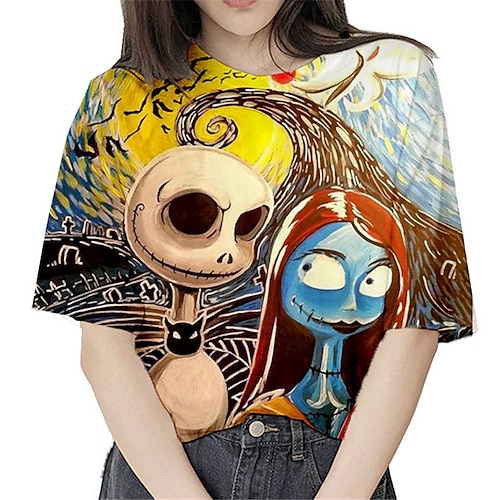 

The Nightmare Before Christmas Kids Girls' Ugly T shirt Skull Outdoor 3D Print Short Sleeve Crewneck Active 3-12 Years Spring Yellow