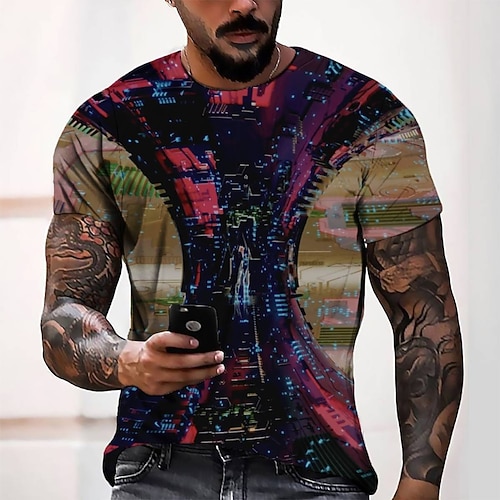 

Men's T shirt Tee Tee Graphic Round Neck Purple Short Sleeve 3D Print Casual Daily 3D Print Tops Fashion Cool Designer Comfortable / Summer / Summer