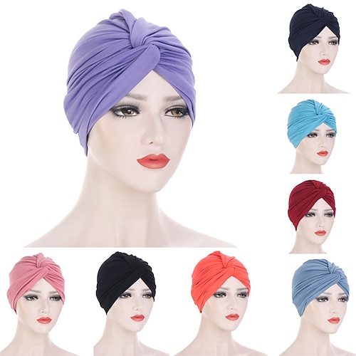 

8 Colors Muslim Women Soft Ruffles Sleep Turban Hijab Bonnet Headwear Scarf Beanie Cap Hat for Hair Loss Accessories