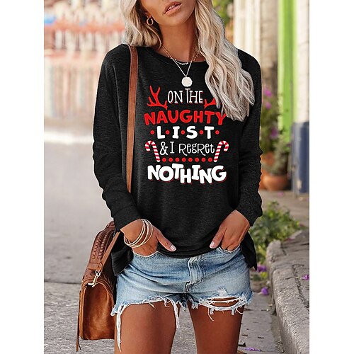 

Women's Pullover Casual Christmas Green Black Blue Letter Christmas Round Neck Long Sleeve S M L XL XXL 3XL