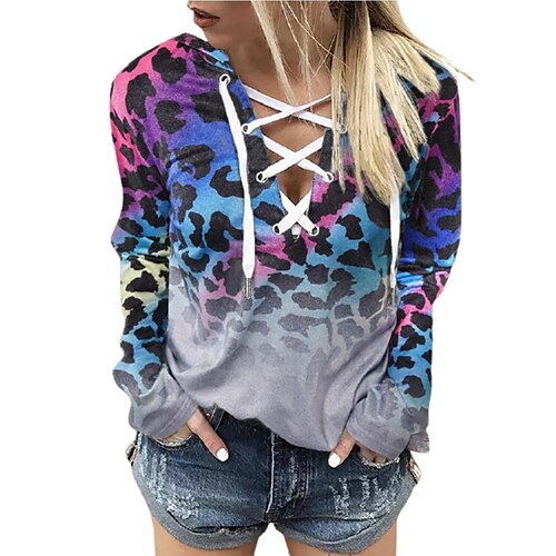 

Women's Pullover Hoodie Sweatshirt Pullover Streetwear Casual Patchwork Print Blue Gray Pink Color Block Gradient Casual Hooded Long Sleeve Cotton S M L XL XXL
